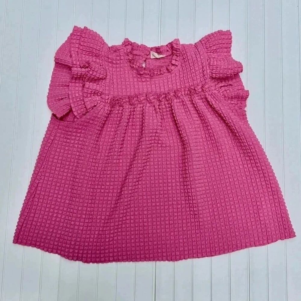 Pink Coquette Flutter Sleeve Stretchy Babydoll Top Small